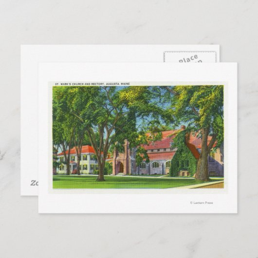 Buiten Uitzicht van de Kerk en de Rectory van St.  Briefkaart (Voorkant / Achterkant)