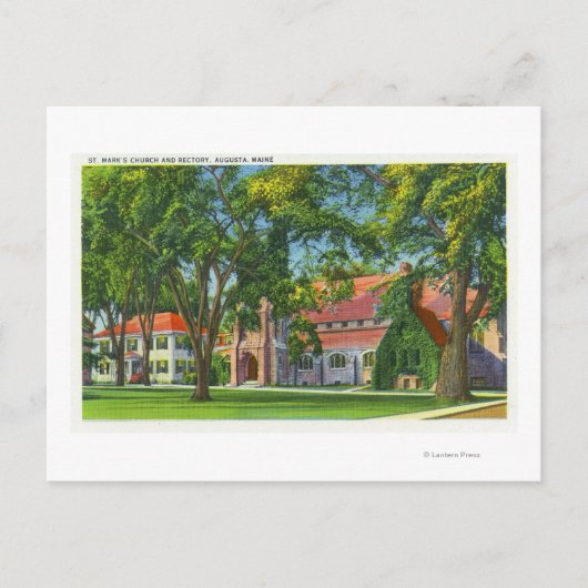 Buiten Uitzicht van de Kerk en de Rectory van St.  Briefkaart (Voorkant)