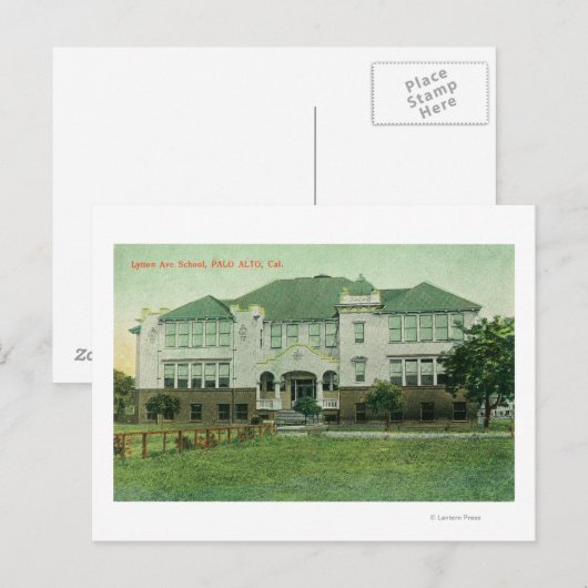 Buiten Uitzicht van de Lytton Avenue School Briefkaart (Voorkant / Achterkant)