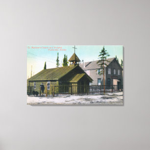 Buiten Uitzicht van de St. Mathew-kerk en Canvas Afdruk