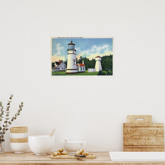 Buiten Uitzicht van de vuurtoren van de UmpquaKust Poster (Keuken)