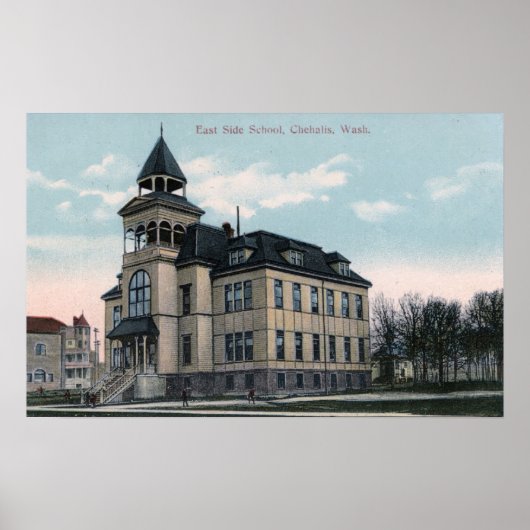 Buiten Uitzicht van East Side School Bldg Poster (Voorkant)