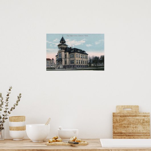 Buiten Uitzicht van East Side School Bldg Poster (Keuken)