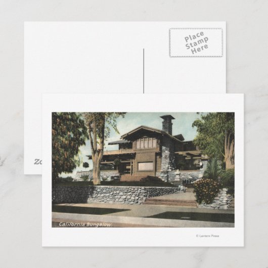 Buiten Uitzicht van een Californische Bungalow Briefkaart (Voorkant / Achterkant)
