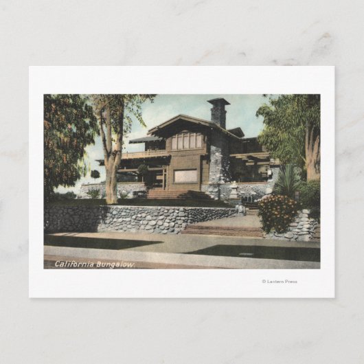 Buiten Uitzicht van een Californische Bungalow Briefkaart (Voorkant)