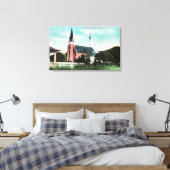 Buiten Uitzicht van een katholieke kerk Canvas Afdruk (Insitu (Slaapkamer))