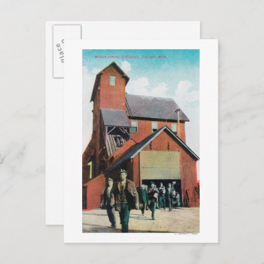 Buiten Uitzicht van een mijn, werknemers die vertr Briefkaart (Voorkant / Achterkant)