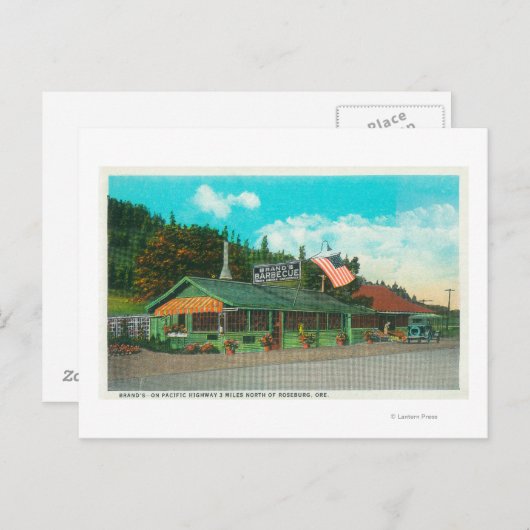 Buiten Uitzicht van het BBQ-restaurant van het mer Briefkaart (Voorkant / Achterkant)