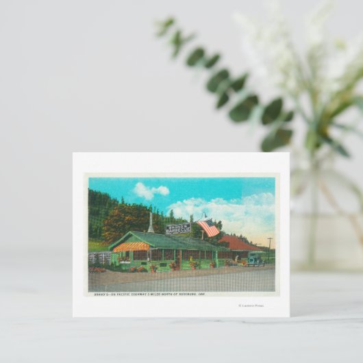 Buiten Uitzicht van het BBQ-restaurant van het mer Briefkaart (Staand voorkant)