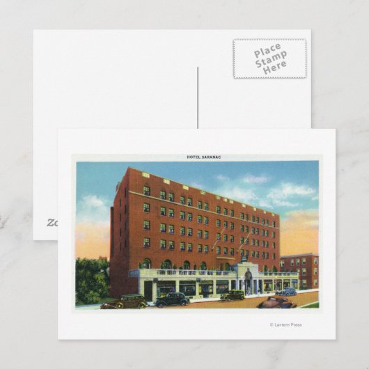 Buiten Uitzicht van het Hotel Saranac Briefkaart (Voorkant / Achterkant)