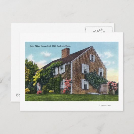 Buiten Uitzicht van het John Alden House Briefkaart (Voorkant / Achterkant)