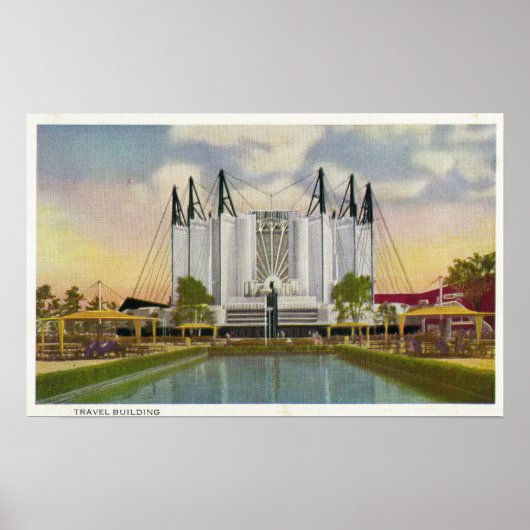 Buiten Uitzicht van het reisgebouw Poster (Voorkant)