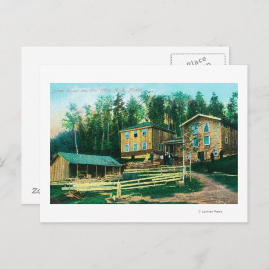 Buiten Uitzicht van het schoolhuis en het postkant Briefkaart (Voorkant / Achterkant)