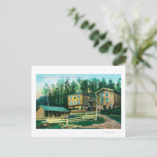 Buiten Uitzicht van het schoolhuis en het postkant Briefkaart (Staand voorkant)