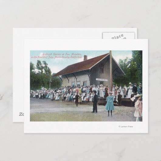 Buiten Uitzicht van het spoorwegstation op de vier Briefkaart (Voorkant / Achterkant)