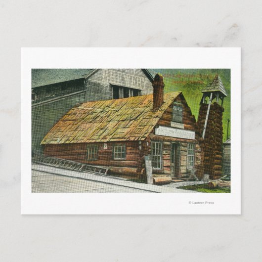 Buiten Uitzicht van Log Cabin Soda Works, Church o Briefkaart (Voorkant)