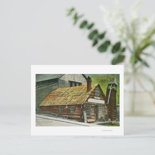 Buiten Uitzicht van Log Cabin Soda Works, Church o Briefkaart (Staand voorkant)