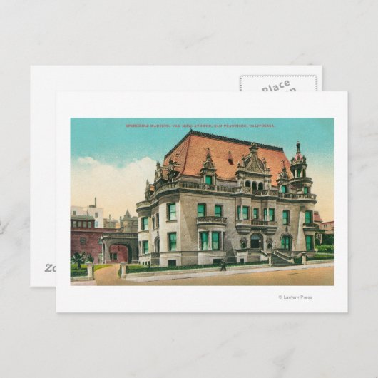 Buiten Uitzicht van Spreckels Mansion, Van Ness Briefkaart (Voorkant / Achterkant)