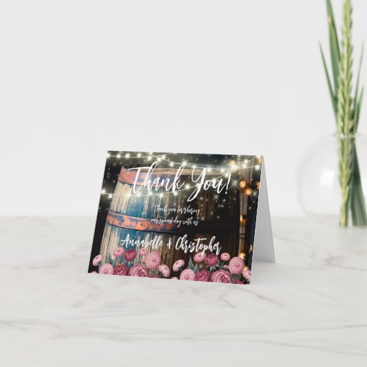 Buiten Whiskey Vat Bruidsfeest Ontvangst Bedankkaart (Voorkant)