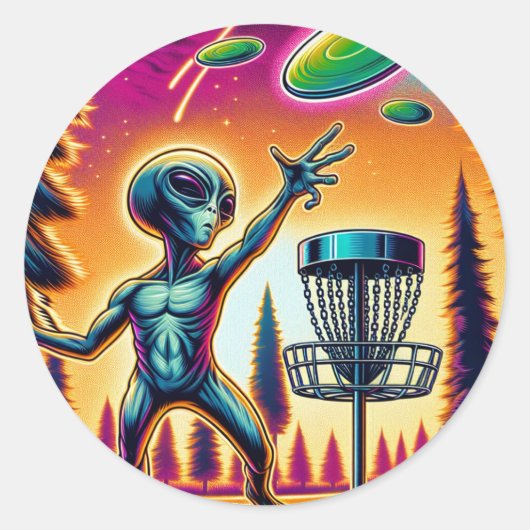 Buitenaards Alien Disc Golfen Ronde Sticker (Voorkant)