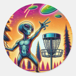 Buitenaards Alien Disc Golfen Ronde Sticker