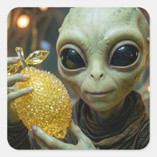 Buitenaards Alien en Kristallijn Citroen   Vierkante Sticker