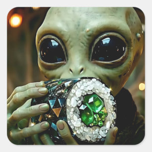 Buitenaards Alien en Kristallijnen Sushi Vierkante Sticker
