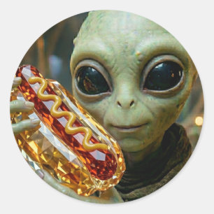 Buitenaards Alien met Kristallijnen Hotdog Ronde Sticker
