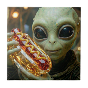 Buitenaards Alien met Kristallijnen Hotdog Tegeltje