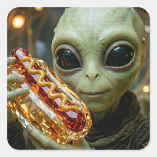 Buitenaards Alien met Kristallijnen Hotdog Vierkante Sticker