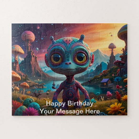 Buitenaards avontuur in een fantasy paddenstoelenb legpuzzel (Horizontaal)