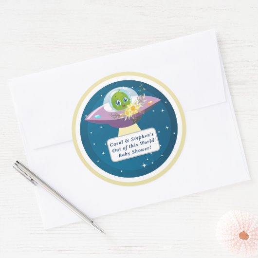 Buitenaards Baby shower Ronde Sticker (Envelop)