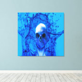 Buitenaards blauwe schedel canvas afdruk (Insitu (Houten vloer))