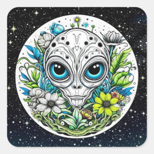 Buitenaards Buitenaards In Bloemen Vierkante Sticker