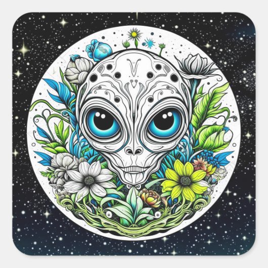 Buitenaards Buitenaards In Bloemen Vierkante Sticker (Voorkant)