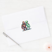 Buitenaards Buitenaards Wezen en Bigfoot Pixel Art Ronde Sticker (Envelop)