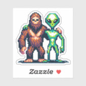 Buitenaards Buitenaards Wezen en Bigfoot Pixel Art Sticker (Vel)