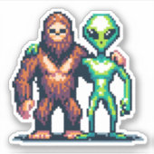 Buitenaards Buitenaards Wezen en Bigfoot Pixel Art Sticker (Voorkant)
