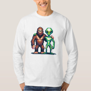 Buitenaards Buitenaards Wezen en Bigfoot Pixel Art T-shirt