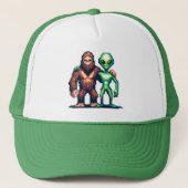 Buitenaards Buitenaards Wezen en Bigfoot Pixel Art Trucker Pet (Voorkant)