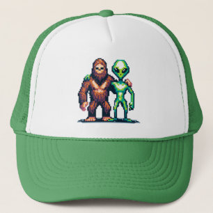 Buitenaards Buitenaards Wezen en Bigfoot Pixel Art Trucker Pet