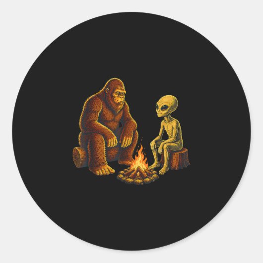 Buitenaards en bigfoo  ronde sticker (Voorkant)