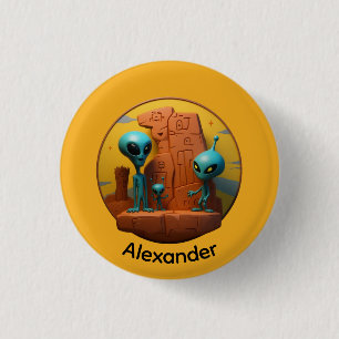 Buitenaards Familie Ronde Button 3,2 Cm