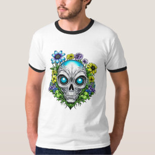 Buitenaards gezicht en bloemen Ai Kunst T-shirt