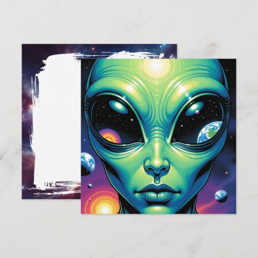 Buitenaards gezicht met planeten en reflecties in (Voorkant / Achterkant)