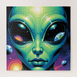 Buitenaards gezicht met planeten en reflecties in  legpuzzel