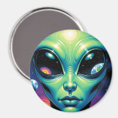 Buitenaards gezicht met planeten en reflecties in magneet (Voorkant / Achterkant)