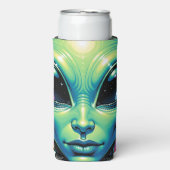 Buitenaards gezicht met planeten en reflecties in  seltzer blikjeskoeler (Seltzer Voorkant)