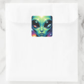 Buitenaards gezicht met planeten en reflecties in  vierkante sticker (Tas)