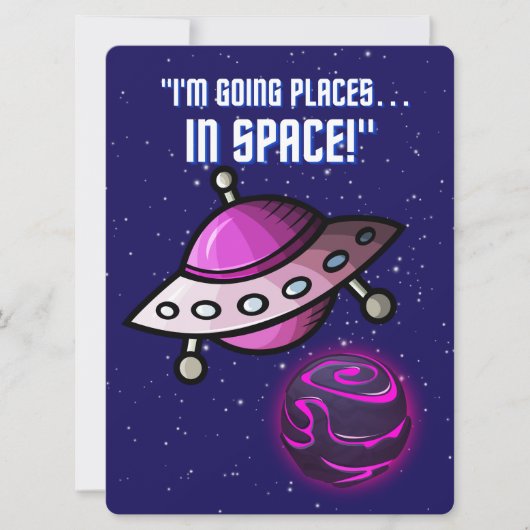 BUITENAARDS,HEELAL, RAKETSCHIP, PLANEET EN ASTRONA FEESTDAGENKAART (Voorkant)